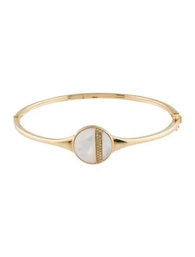 Pre-owned Bracelet 14k Mother Of Pearl & Diamond Bangle , 7" In White