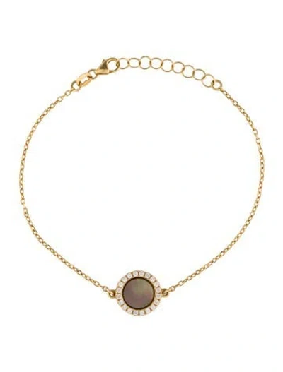Pre-owned Bracelet 14k Mother Of Pearl & Diamond Circle Charm , 7.25" In Multi