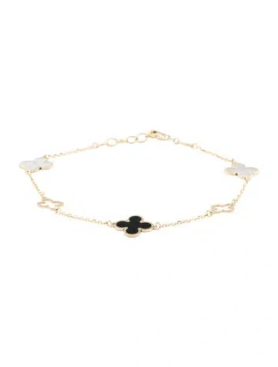 Pre-owned Bracelet 14k Mother Of Pearl & Onyx Station , 7" In Multi