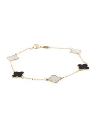 Pre-owned Bracelet 14k Mother Of Pearl & Onyx Station , 7" In Multi