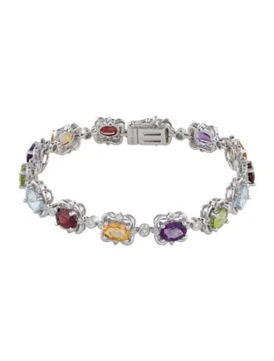 Pre-owned Bracelet 14k Multistone & Diamond Link , 7"