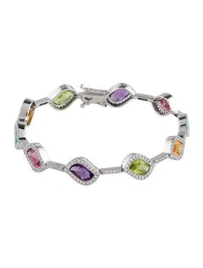 Pre-owned Bracelet 14k Multi-stone & Diamond Link , 7.25"
