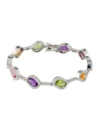 Pre-owned Bracelet 14k Multi-stone & Diamond Link , 7.25"