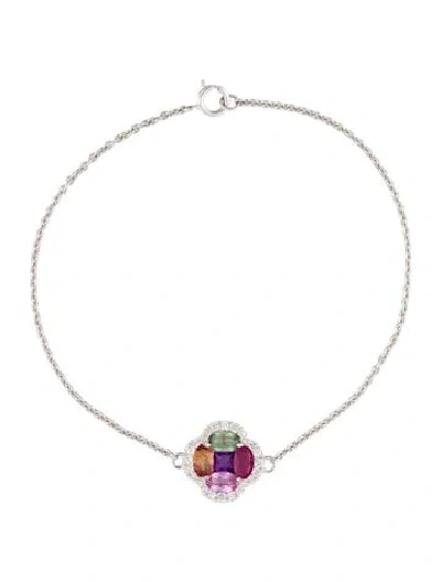 Pre-owned Bracelet 14k Multistone & Diamond Station , 6.75"