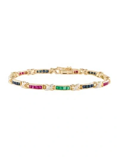 Pre-owned Bracelet 14k Multistone & Diamond 'x' Link , 7"