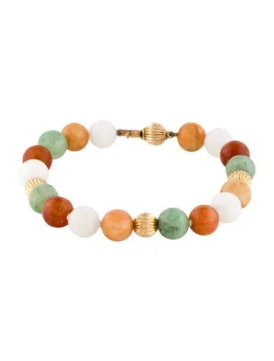 Pre-owned Bracelet 14k Multistone Bead , 6.75" In White