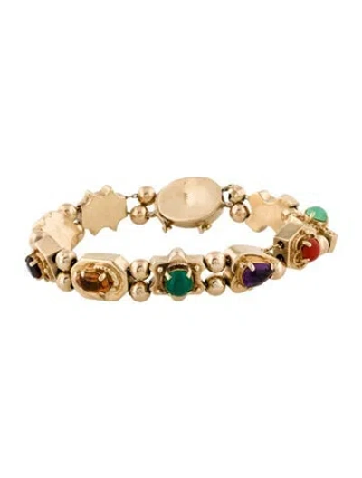 Pre-owned Bracelet 14k Multistone Multi-motif Link , 6.5"