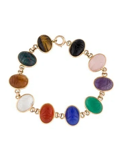 Pre-owned Bracelet 14k Multi-stone Scarab Link , 7"