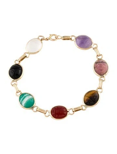 Pre-owned Bracelet 14k Multistone Scarab Link S, 7.25"