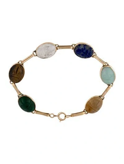 Pre-owned Bracelet 14k Multistone Scarab Station , 7"