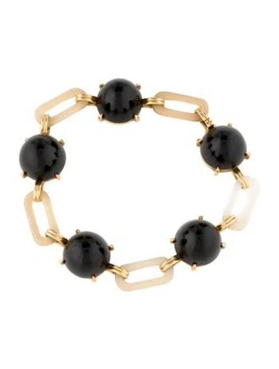 Pre-owned Bracelet 14k Onyx & Chalcedony Link , 7.5" In Multi