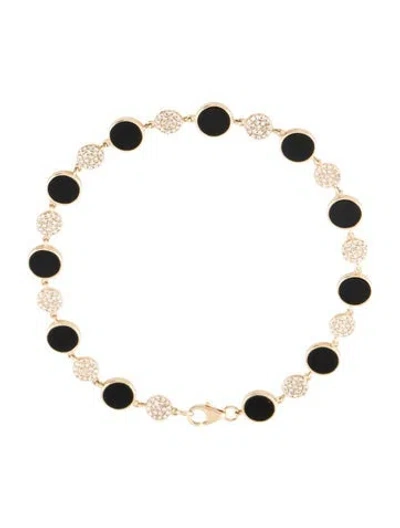Pre-owned Bracelet 14k Onyx & Diamond Circle Link , 6.75" In Multi