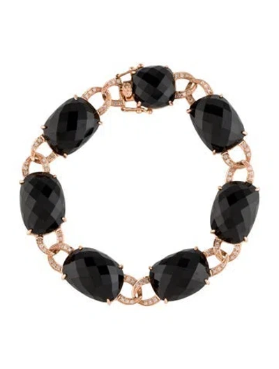 Pre-owned Bracelet 14k Onyx & Diamond Link , 6.25" In Multi