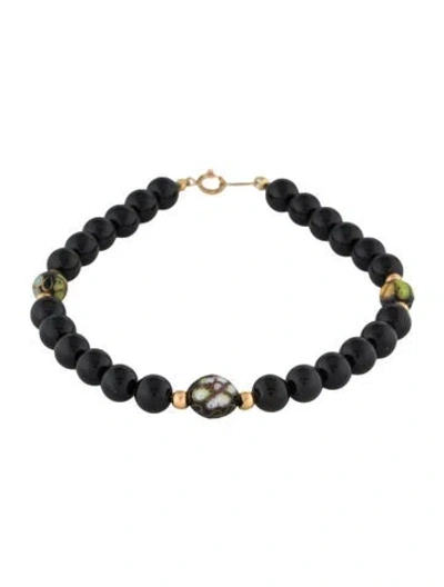 Pre-owned Bracelet 14k Onyx & Glass Glass Bead , 7.5" In Multi