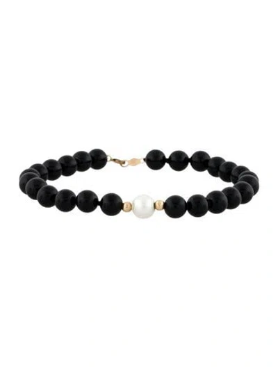Pre-owned Bracelet 14k Onyx & Pearl , 6.25" In Multi