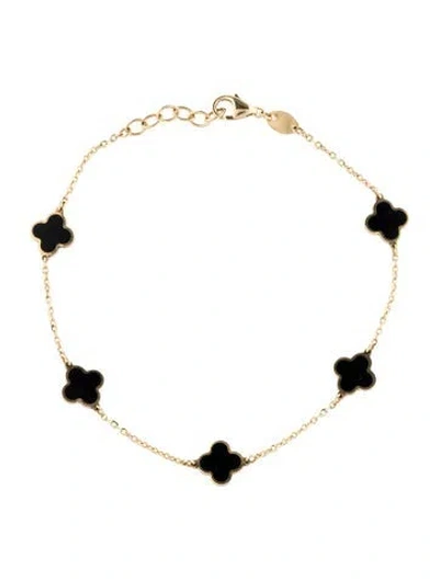 Pre-owned Bracelet 14k Onyx Quatrefoil Link , 6.75" In Multi
