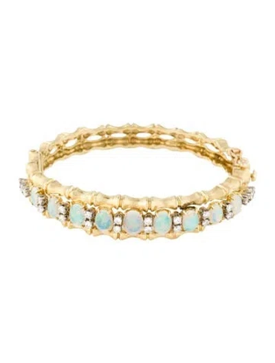 Pre-owned Bracelet 14k Opal & Diamond Hinged , 6.25" In Multi