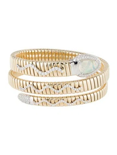 Pre-owned Bracelet 14k Opal & Diamond Spiral , 6.75" In Multi