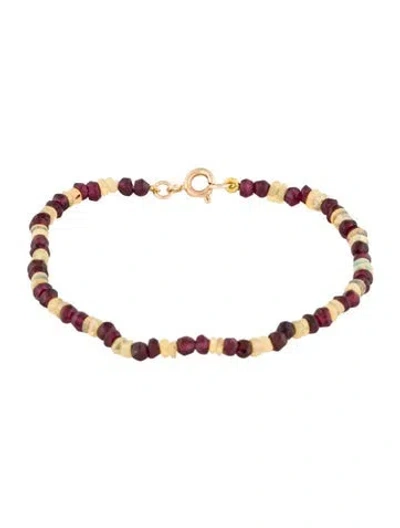 Pre-owned Bracelet 14k Opal & Garnet Bead , 6.75" In Multi
