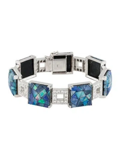 Pre-owned Bracelet 14k Opal Mosaic & 2.10ctw Diamond Link , 6.5" In Multi