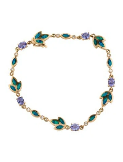 Pre-owned Bracelet 14k Opal, Tanzanite & Diamond Link , 7" In Multi