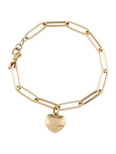 Pre-owned Bracelet 14k Paperclip Link Heart Charm , 7" In Multi