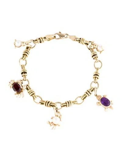 Pre-owned Bracelet 14k Pearl, Amethyst & Garnet Multi Charm , 6.5"