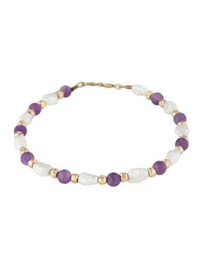 Pre-owned Bracelet 14k Pearl & Amethyst Bead , 6" In Multi