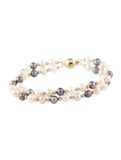 Pre-owned Bracelet 14k Pearl & Bead Double Strand , 7.25" In Multi