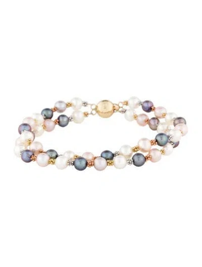 Pre-owned Bracelet 14k Pearl & Bead Double Strand  In Multi