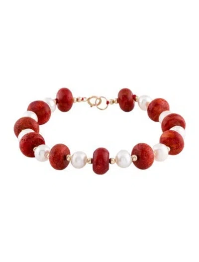 Pre-owned Bracelet 14k Pearl & Composite Bead , 6.25" In Multi
