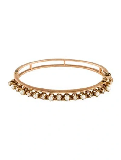 Pre-owned Bracelet 14k Pearl & Diamond Bangle, 6.75" In Multi