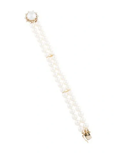 Pre-owned Bracelet 14k Pearl & Diamond , 6" In Multi