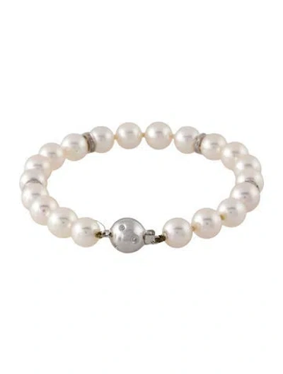 Pre-owned Bracelet 14k Pearl & Diamond , 6.5" In Multi