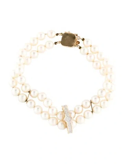 Pre-owned Bracelet 14k Pearl & Diamond Double Strand , 6.75" In Multi