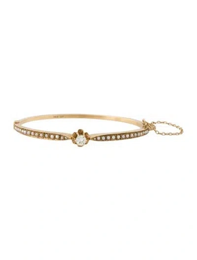 Pre-owned Bracelet 14k Pearl & Diamond Hinged , 6.25" In Multi