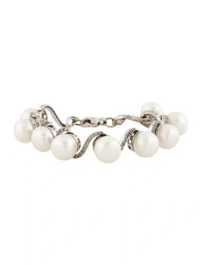 Pre-owned Bracelet 14k Pearl & Diamond Link , 6.5" In Multi