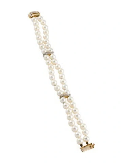 Pre-owned Bracelet 14k Pearl & Diamond Multistrand Bead