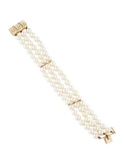 Pre-owned Bracelet 14k Pearl & Diamond Multistrand Bead