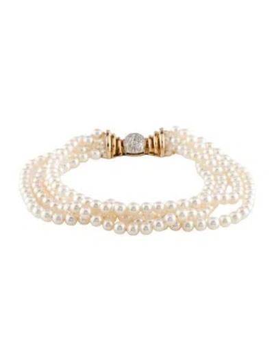 Pre-owned Bracelet 14k Pearl & Diamond Multistrand Bead , 8.5"