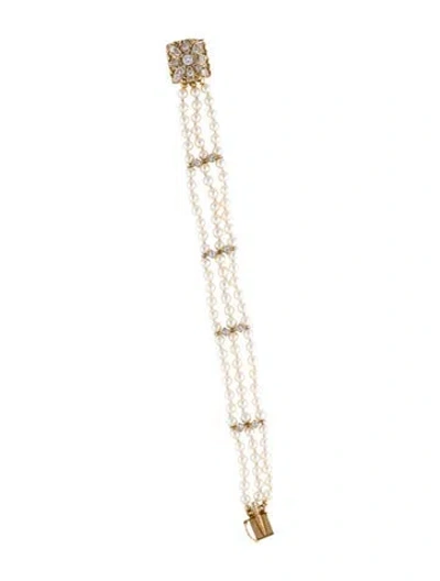 Pre-owned Bracelet 14k Pearl & Diamond Multistrand