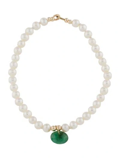 Pre-owned Bracelet 14k Pearl & Emerald Charm , 6.25" In Multi
