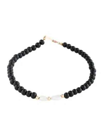 Pre-owned Bracelet 14k Pearl & Glass Bead , 6.75" In Black
