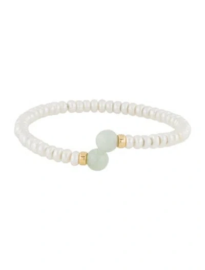 Pre-owned Bracelet 14k Pearl & Jadeite Cuff , 7" In Multi