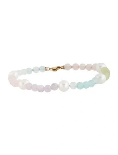 Pre-owned Bracelet 14k Pearl & Multistone Beaded , 6.5"