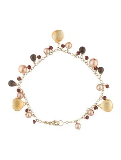 Pre-owned Bracelet 14k Pearl & Multistone Charm , 7.75"