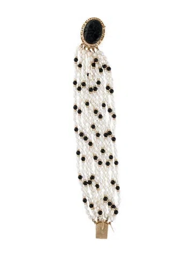 Pre-owned Bracelet 14k Pearl & Nephrite Multistrand