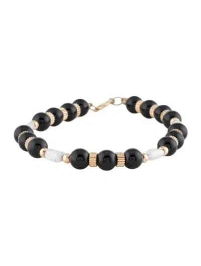 Pre-owned Bracelet 14k Pearl & Onyx Bead , 6.5" In Multi