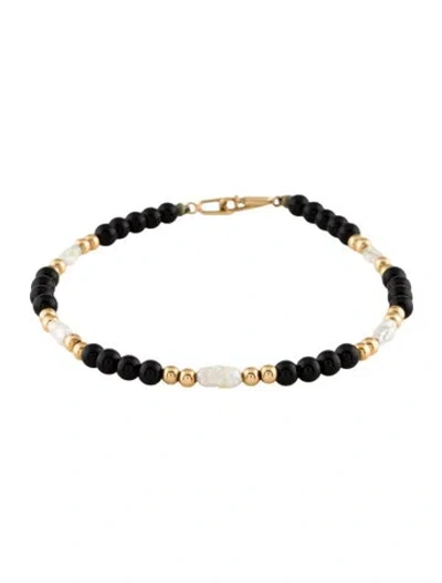 Pre-owned Bracelet 14k Pearl & Onyx Bead , 8" In Multi