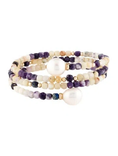 Pre-owned Bracelet 14k Pearl & Opal Beaded Wrap  In Multi